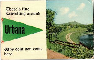 There's Fine Travelling Around Urbana IL Pennant c1913 Vintage Postcard C44