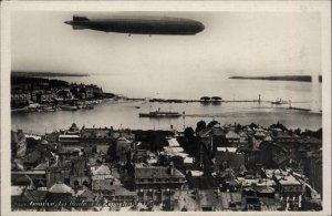 Dirigible Zeppelin Airship Over Geneve Switzerland Real Photo Postcard