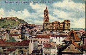 Panoramic View Showing Cathedral Malaga Spain Church Vintage Postcard Unposted 