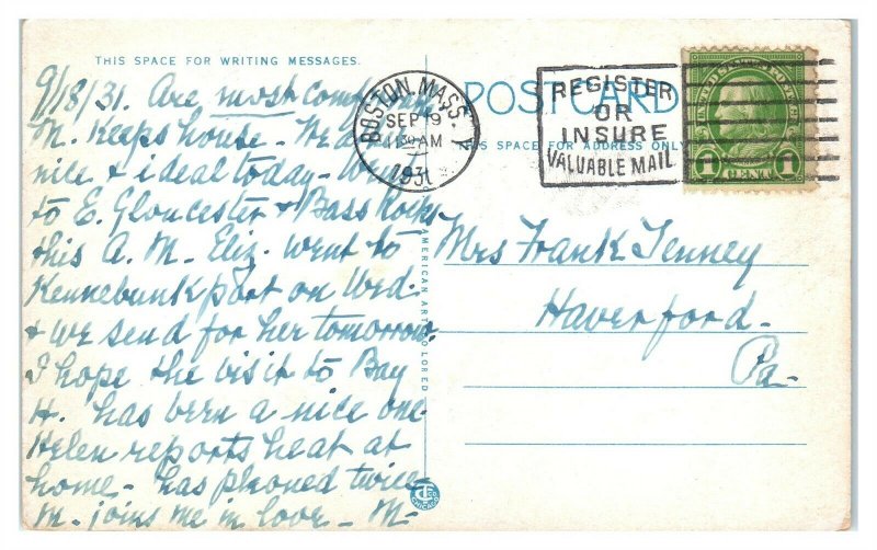 1931 The Harbor from Corinthian Yacht Club, Marblehead, MA Postcard *6L(2)27