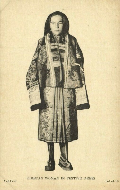 tibet thibet, Native Tibetan Woman in Festive Dress (1930s) Postcard (2) 