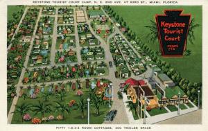 MIAMI FL KEYSTONE TOURIST COURT CAMP TRAILER PARK 1938 VINTAGE POSTCARD