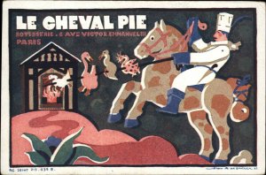 Cartoonish Art Deco LE CHEVAL PIE Paris Restaurant Advertising Chef on Horse PC
