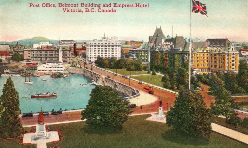 Vintage Postcard Post Office Belmont Building & Empress Hotel Victoria BC