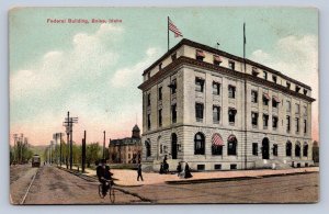 J96/ Boise Idaho Postcard c1910 Federal Building Man Bicycle Trolley  277