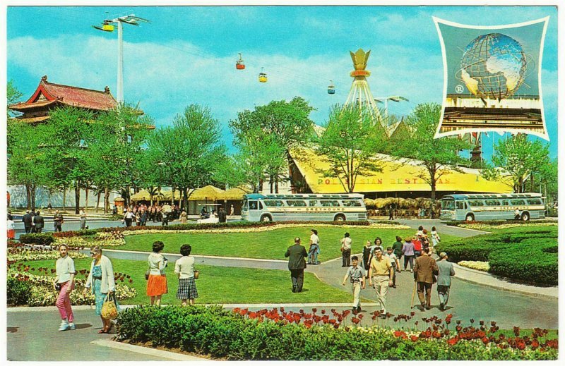 Polynesian Restaurant and Greyhound Bus New York World's Fair 1964 Postcard