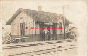 Depot, Illinois, Wing, RPPC, Wabash Railroad Station, 1909 PM, Photo