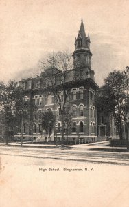 Vintage Postcard Front View Of High School Campus Building Binghamton New York