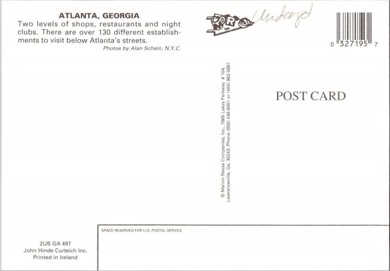 Continental Postcard Atlanta, Georgia Underground CD9