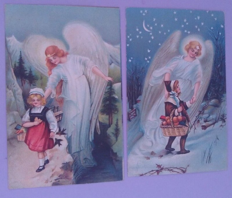 Lot of 2 Fantasy Angels Child Antique Vintage Christmas Postcard London S 2109