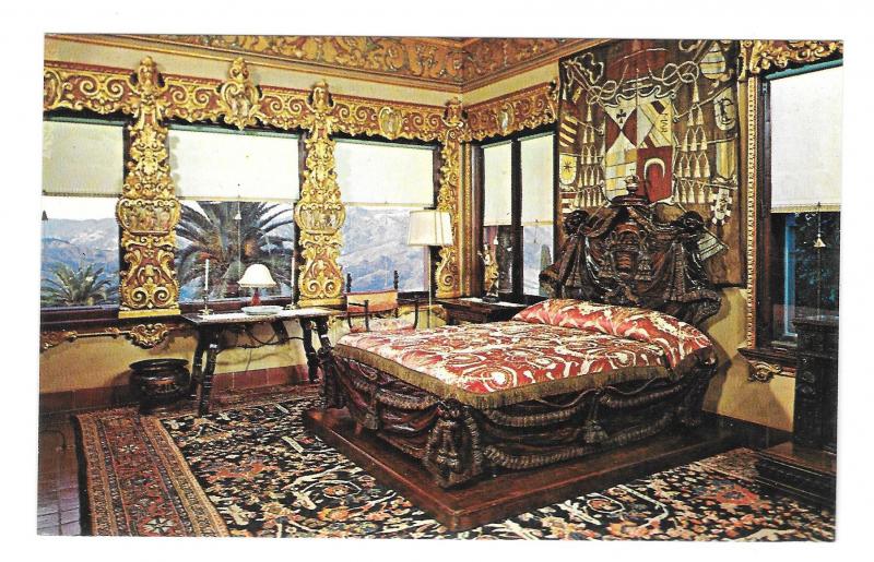 CA San Simeon Hearst Mansion Castle Cardinal Richelieu Bed Vtg Postcard