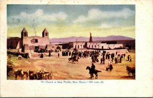 Vtg 1908 Church at Isleta Pueblo New Mexico NM Horse & Wagon People Postcard