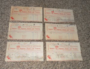 Lot Of 6 Gillette & Hennigan Fruits Produce Boston MA Letterhead Receipts (L3)