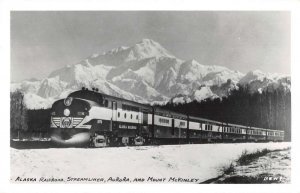 Alaska Railroad Streamliner Aurora and Mt Mckinley Real Photo Postcard AA37998