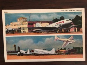 Vintage 1940s Municipal Airport Chicago Illinois Postcard