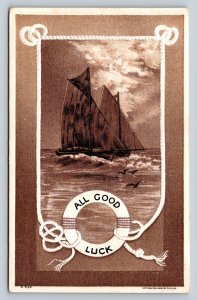 c1910 All Good Luck Sailboats on the Water w/Birds Embossed ANTIQUE Postcard 956