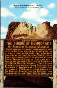 Vintage Mount Rushmore Shrine of Democracy Black Hills South Dakota SD Postcard