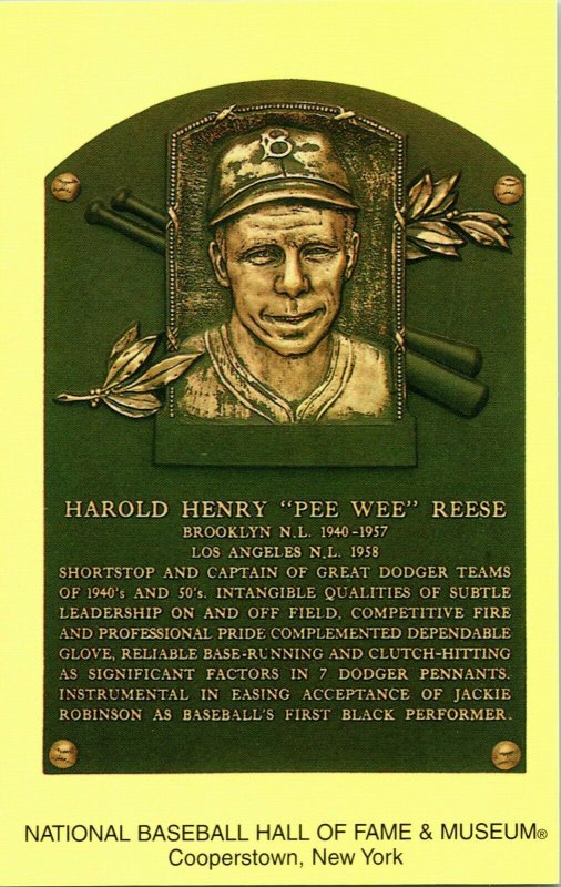 2005 Unused Cooperstown Hall of Fame Induction Plaque Postcard Pee Wee Reese 