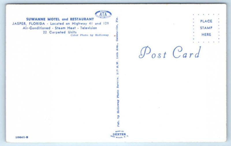JASPER, FL Florida ~ Roadside SUWANEE MOTEL  c1960 Hamilton County Postcard