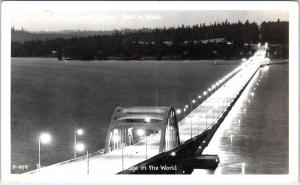 RPPC SEATTLE, WA   LAKE WASHINGTON  PONTOON BRIDGE  Nite Lights 1947  Postcard