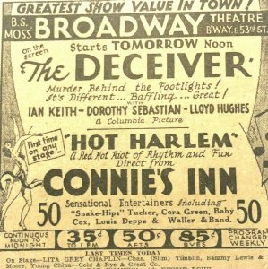 1930 - CONNIES INN - HOT HARLEM CORA GREEN BABY COX JAZZ  SHOW MUSIC THEATER Ad 