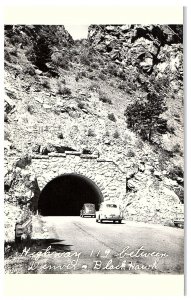 RPPC Postcard Highway 119 btwn Denver & Blackhawk Tunnel Old Cars