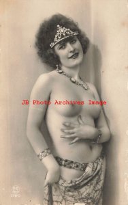 918719-Studio Shot, RPPC, Beautiful French Risque Nude Woman with Tiara