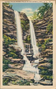 Catskill Mountains NY, New York - Waterfall - Haines Falls - pm 1938 - Linen