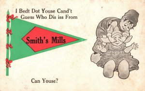 Vintage Postcard 1910's Smith's Mills Little Boy Covering Eye of Girl Comics