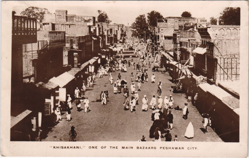 PC PAKISTAN, PESHAWAR, KHISAKHANI BAZAR, Vintage REAL PHOTO Postcard (b43423)