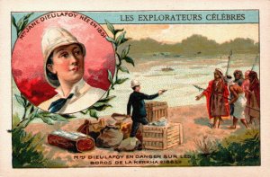 Victorian Trade Card M.J. Dieulafoy en Danger sur les Bords L1