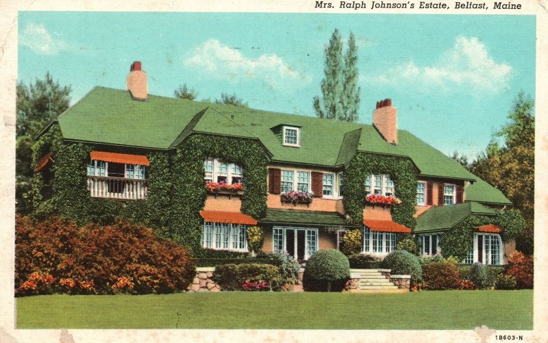 Vintage Postcard 1950 Mrs. Ralph Johnson's Estate House Belfast Maine Structure 