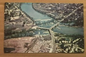 VINTAGE POSTCARD - UNUSED - FAMOUS Y BRIDGE FROM THE AIR, ZANESVILLE, OHIO