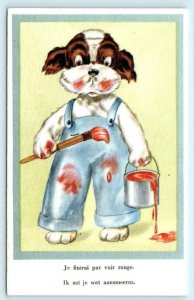 Anthropomorphic DRESSED DOG Painting Overalls I Will End Up Seeing RedPostcard