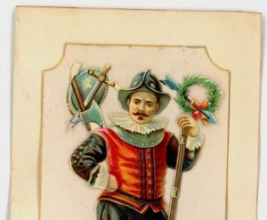 1880s Mounted Victorian Embossed Die-Cut Conquistador Helmet & Rifle F196