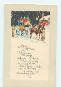 Pre-Linen christmas PEOPLE WITH GIFTS RIDE HORSE-DRAWN STAGECOACH HQ6779