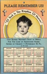 Pittsburgh PA~Sisters of Charity~Abandoned Babies~1950 Calendar~Linen Postcard