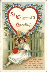 Valentine Little Girl by Fence Ellen Clapsaddle 1381 c1910 Postcard