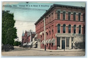 c1910 Corner Street Broadway Exterior Building Greenville Ohio Vintage Postcard0