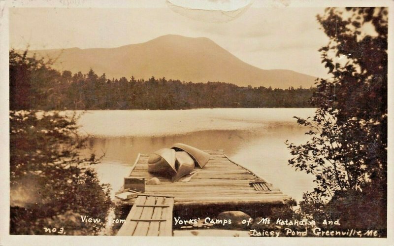 GREENVILLE ME~VIEW FROM YORKS CAMP-MT KATAHDIN & DAICEY POND~REAL PHOTO POSTCARD