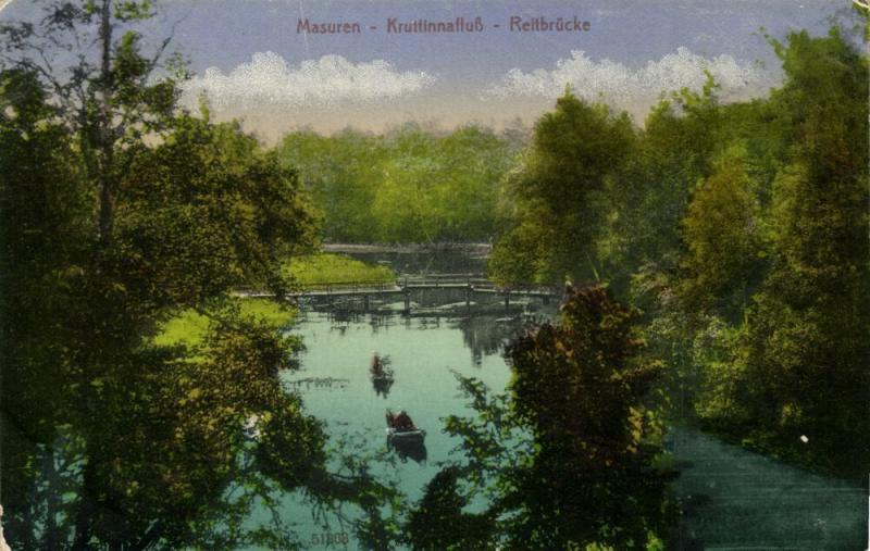 poland, MAZURY MASUREN, Kruttinnanfluss, Reitbrücke (1921) Bahnpost Zug 505