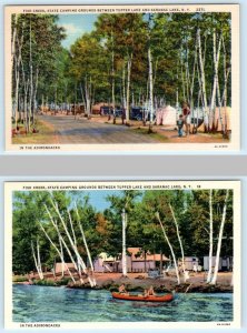 2 Postcards ADIRONDACKS, NY  Fish Creek STATE CAMPGROUND Tupper & Saranac Lakes