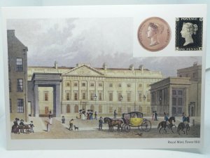The Royal Mint Tower Hill London 1830 Vtg Postcard Penny Black City London Medal