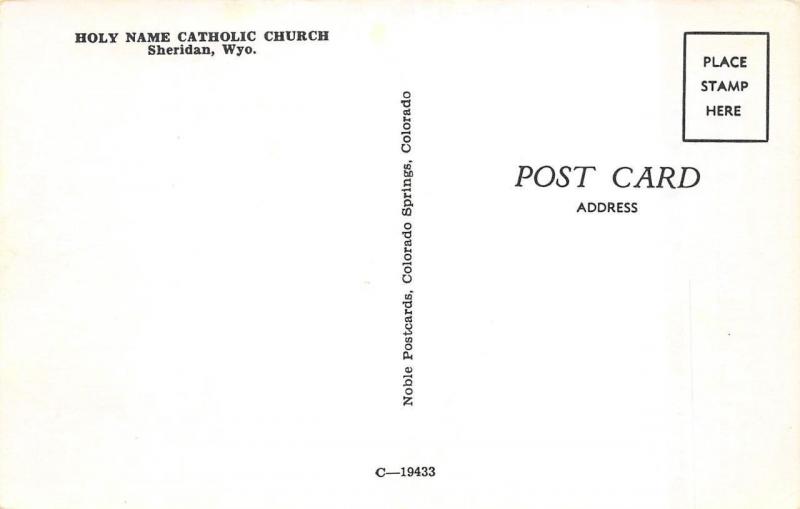 SHERIDAN, WY Wyoming     HOLY NAME CATHOLIC CHURCH     Chrome Postcard