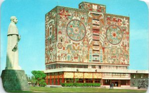 postcard Mexico City - University of Mexico -Library with Monument Aleman