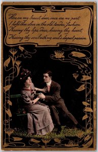 Romance, Man & Woman, I Hold Thee Close Old Tender Fashion, Vintage Postcard