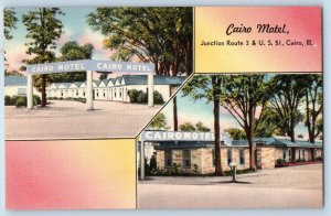 Cairo Illinois IL Postcard Cairo Motel Exterior Roadside Signage 1957 Vintage