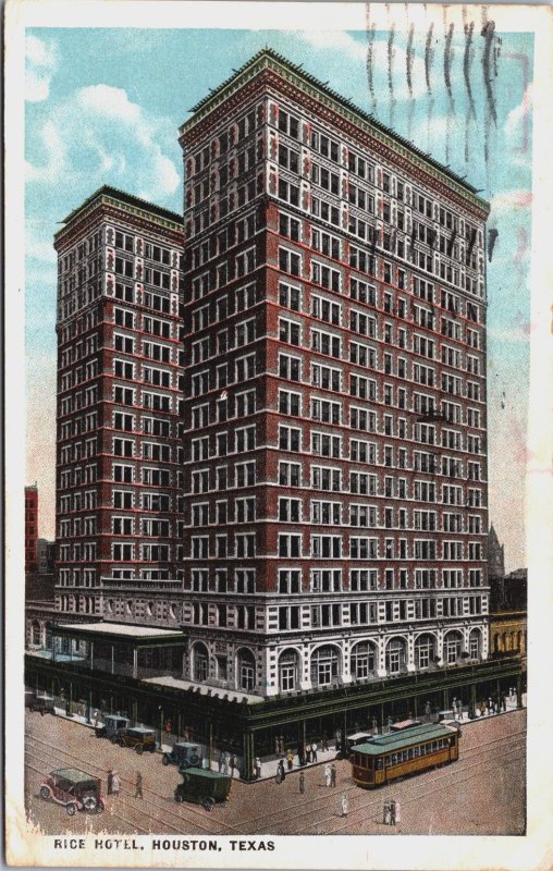 USA Texas Houston Rice Hotel Vintage Postcard C213