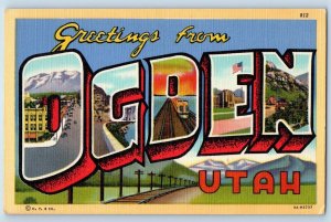 Ogden Utah UT Postcard Large Letter Greetings Landmarks Railways Scene c1940's