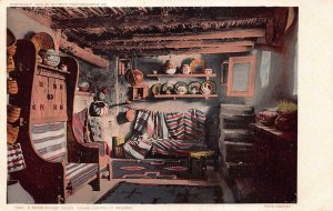 A ROOM IN INDIAN HOPI HOUSE GRAND CANYON ARIZONA POSTCARD (c. 1905)